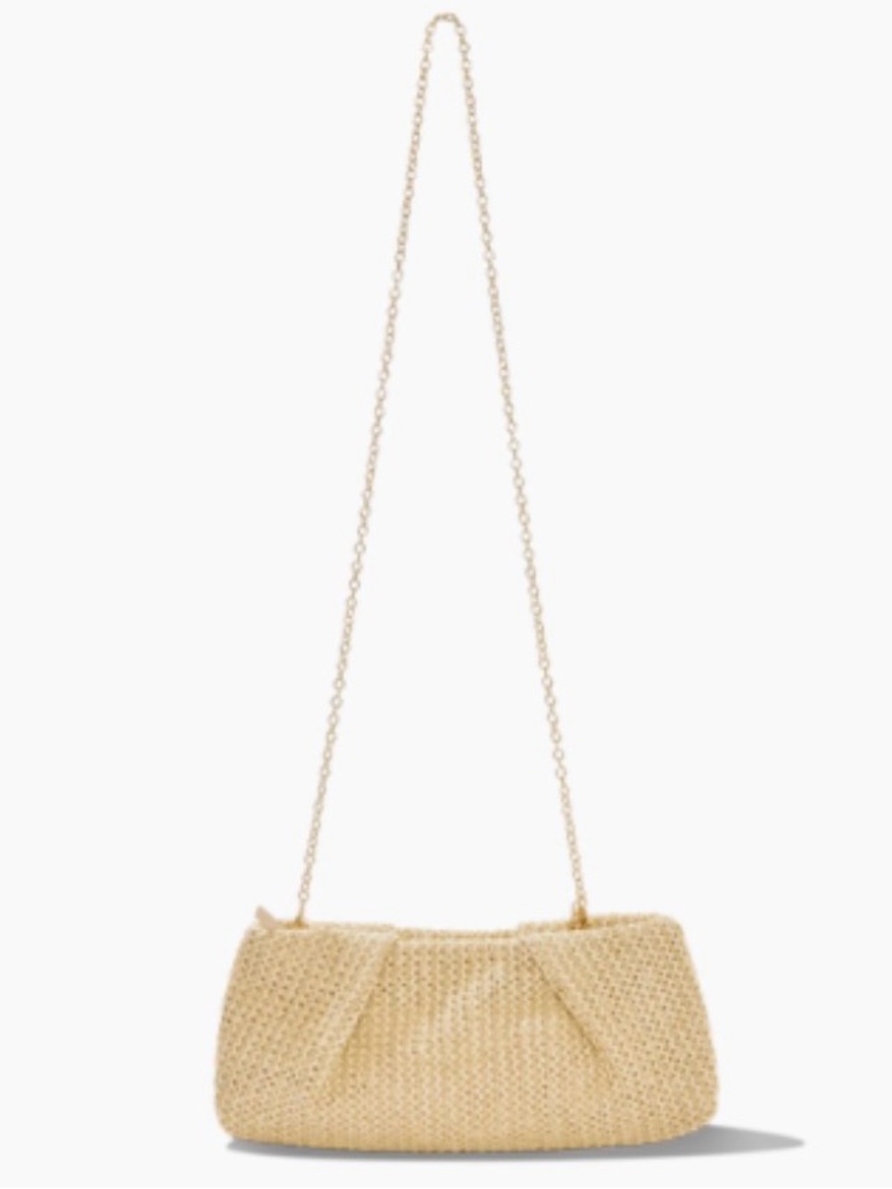 Woven Crossbody Bag with Gold Chain Strap - Natural - Picture 2 of 3